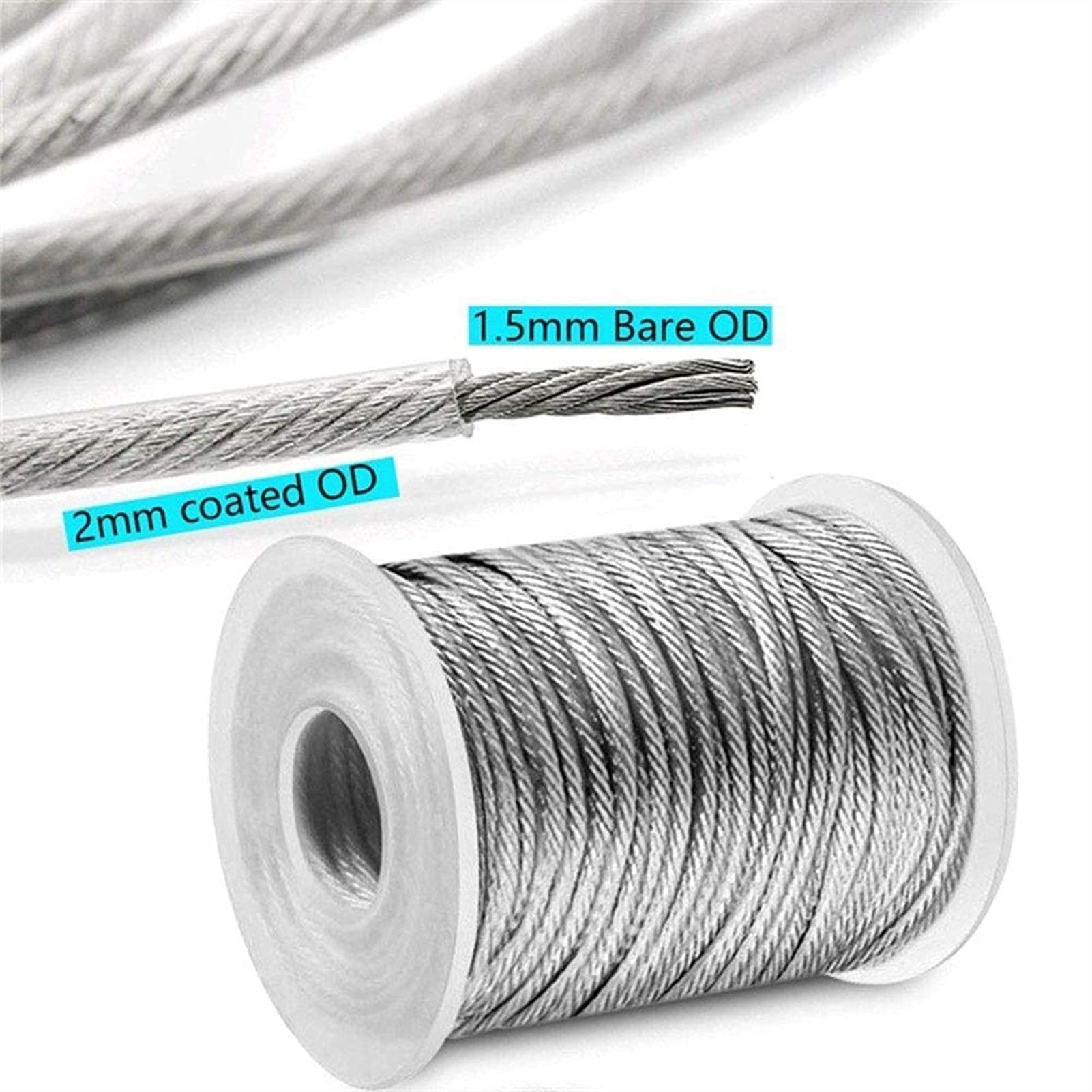 Cable Acero,Cable Acero Plastificado Cuerda de alambre de cuerda de acero CLORURO DE POLIVINILO Cable de cable flexible recubierto cable suave 5 7PCS Ganchos de acero inoxidable 30 metros