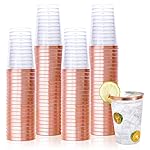 Vplus 150 Pack 12 OZ Reusable Rose Gold Rimmed Clear Plastic Cups, Disposable Heavy Duty Plastic Cups for Party, Christmas, Wedding, Thanksgiving, Halloween