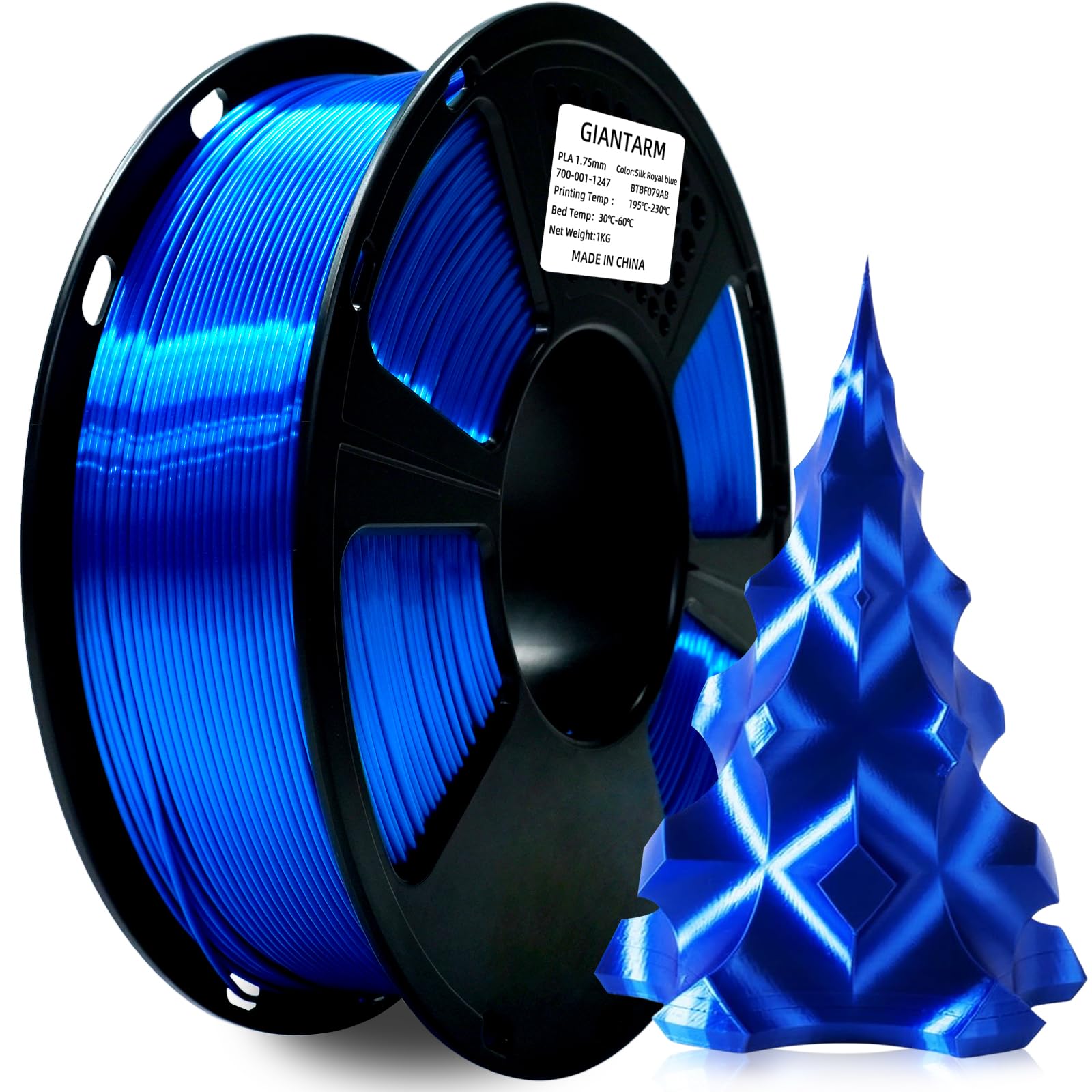 GIANTARM 3D Printer Filament, Silk Royal Blue Pla Filament, 1Kg(2.2lbs) Spool, 1.75mm Dimension Accuracy +/- 0.03mm, 3D Printing Filament