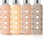 Mrsdry 18oz Glass Juice Bottles with Lids and Silicone Sleeves, 4-Pack Reusable Clear Glass Water Bottles with Stainless Steel Airtight Cap for Juicing, BPA Free Drinking Jar (Mint, 18oz)