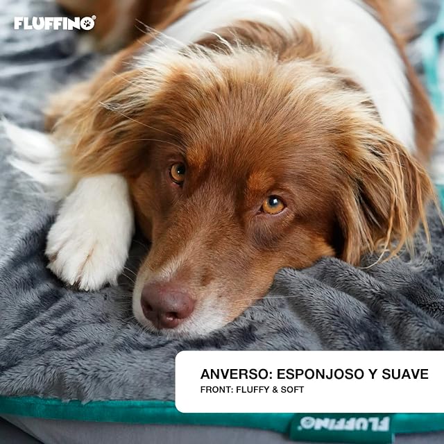 Foto 2 de 6 de FLUFFINO® Manta Reversible para Perros, Suave y Resistente, 150 x 100 cm, Lavable a 40 °C, Color Gris