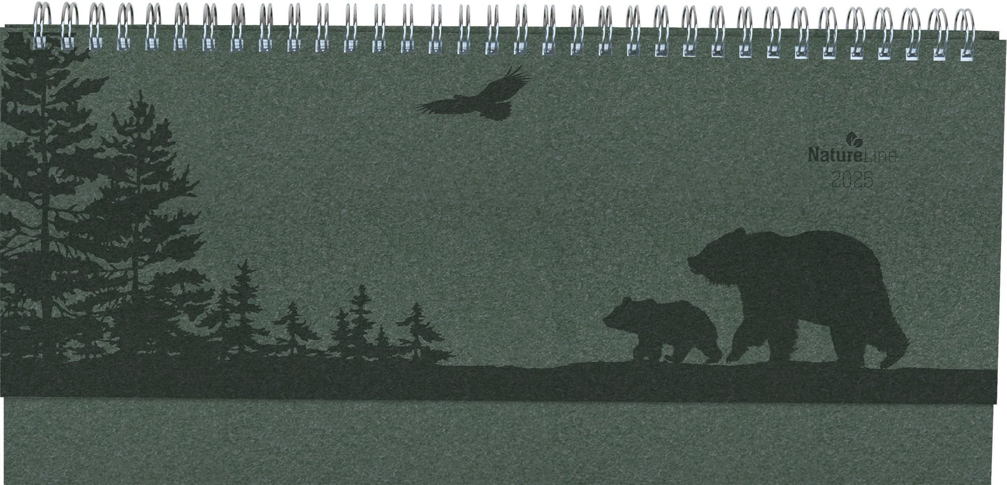 Alpha Edition - Tisch-Querkalender Nature Line Pine 2025 Notizkalender, 29,7x13,5cm, Kalender mit 112 Seiten, Notizbereich, Ferientermine und internationales Kalendarium