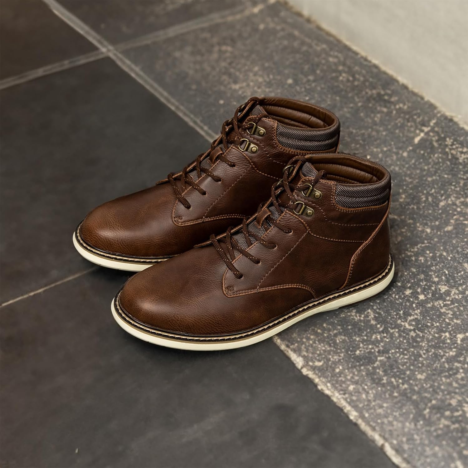 Mens Chukka Boots Casual Boots for Men Waterproof High Top Sneaker Boots for Dress Fashion,Brown,8 - Image 7