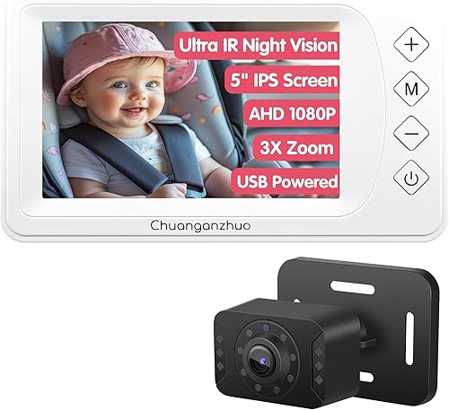 Miniatura 12 de Cámara de coche para bebé con visión nocturna Gen2, monitor de coche de bebé HD 1080P IPS de 5 pulgadas con zoom 3X, cámara de asiento trasero,