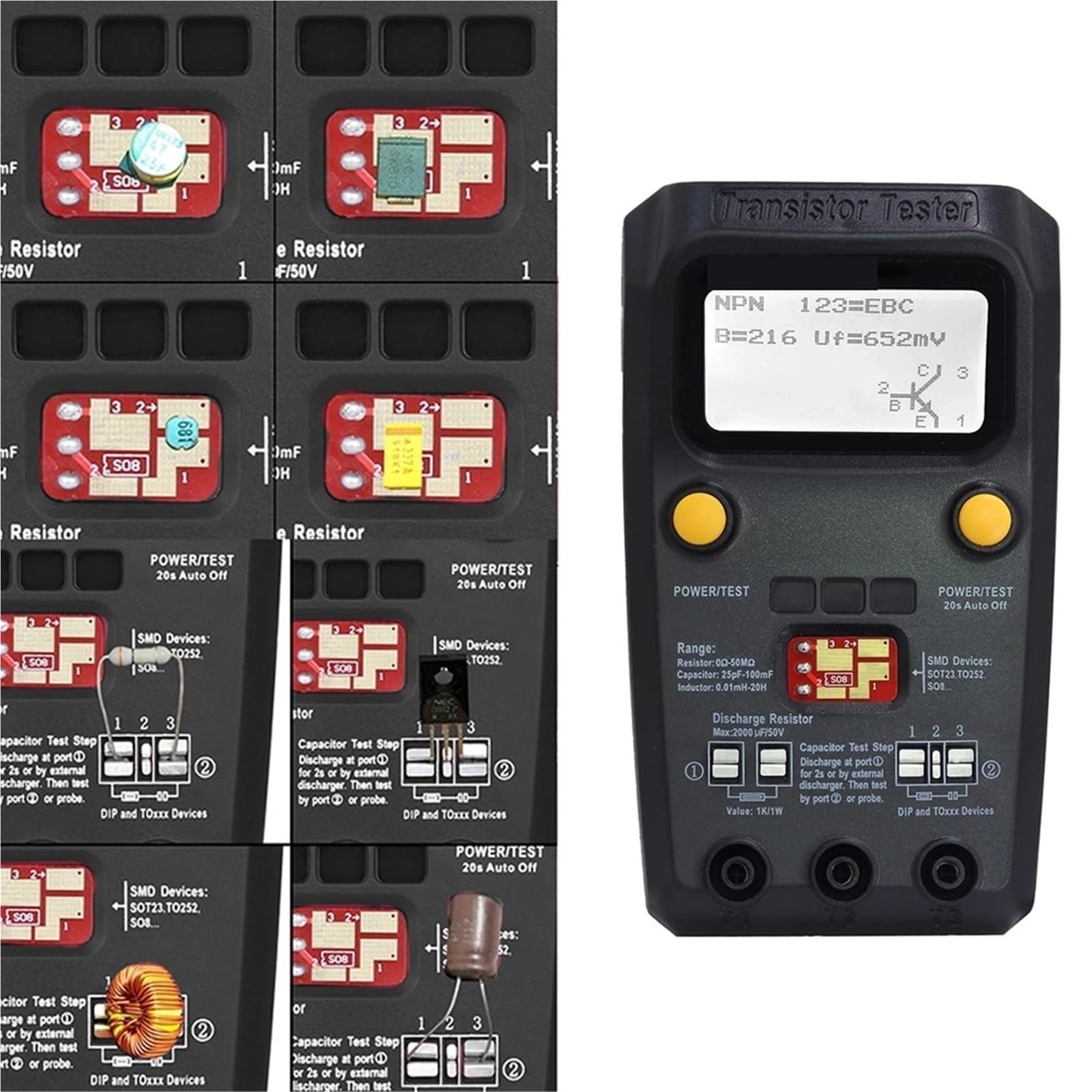 Multimetro Digital, Multímetro de prueba SMD de transistores multipropósito MOS/PNP/NPN, diodo, triodo, capacitancia, resistencia, medidor LCD, medidor LCR