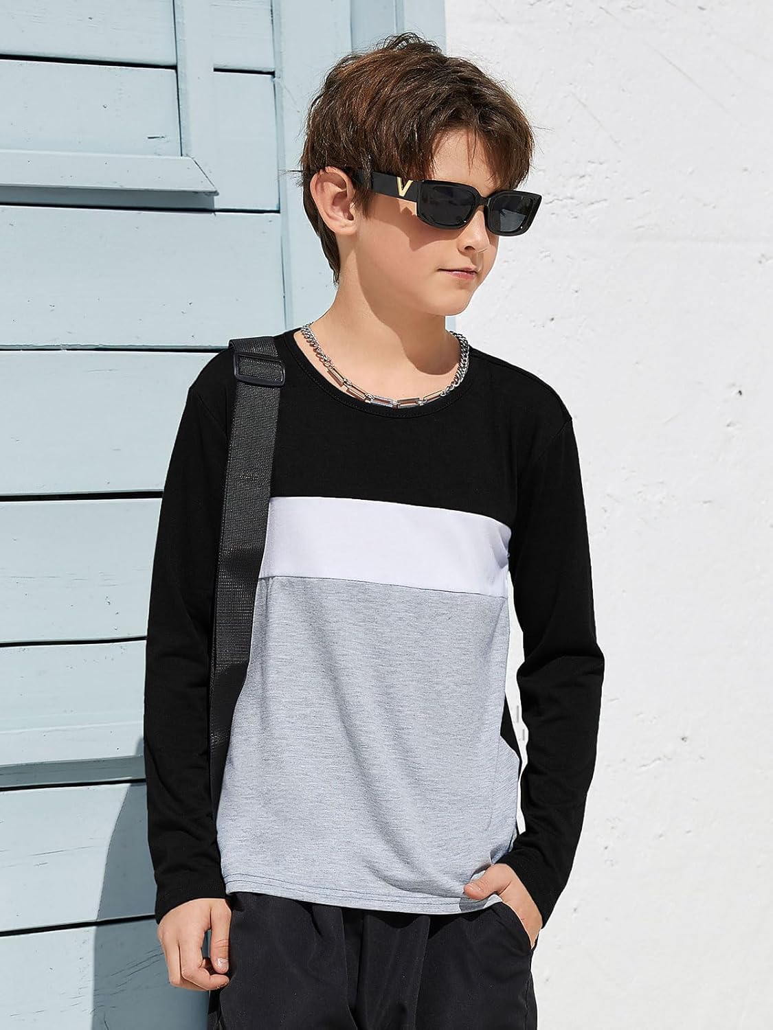 ZDC Kids Boys Long Sleeve T-Shirts Color Block Crewneck Fashion Basic Tee Tops 5-14 Years - Image 4