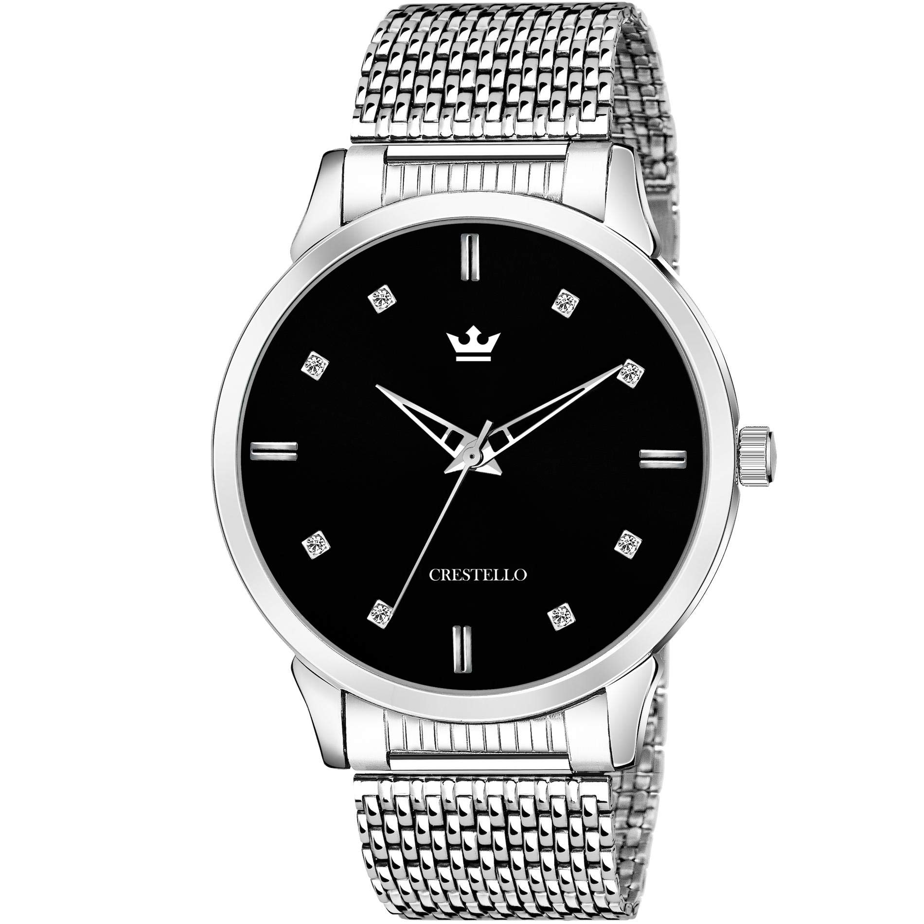 CRESTELLO Stainless Steel Analog MenS Watch (Black Dial Silver Colored Strap) (B08ZJLL9Z8) Amazon Price History, Amazon Price Tracker