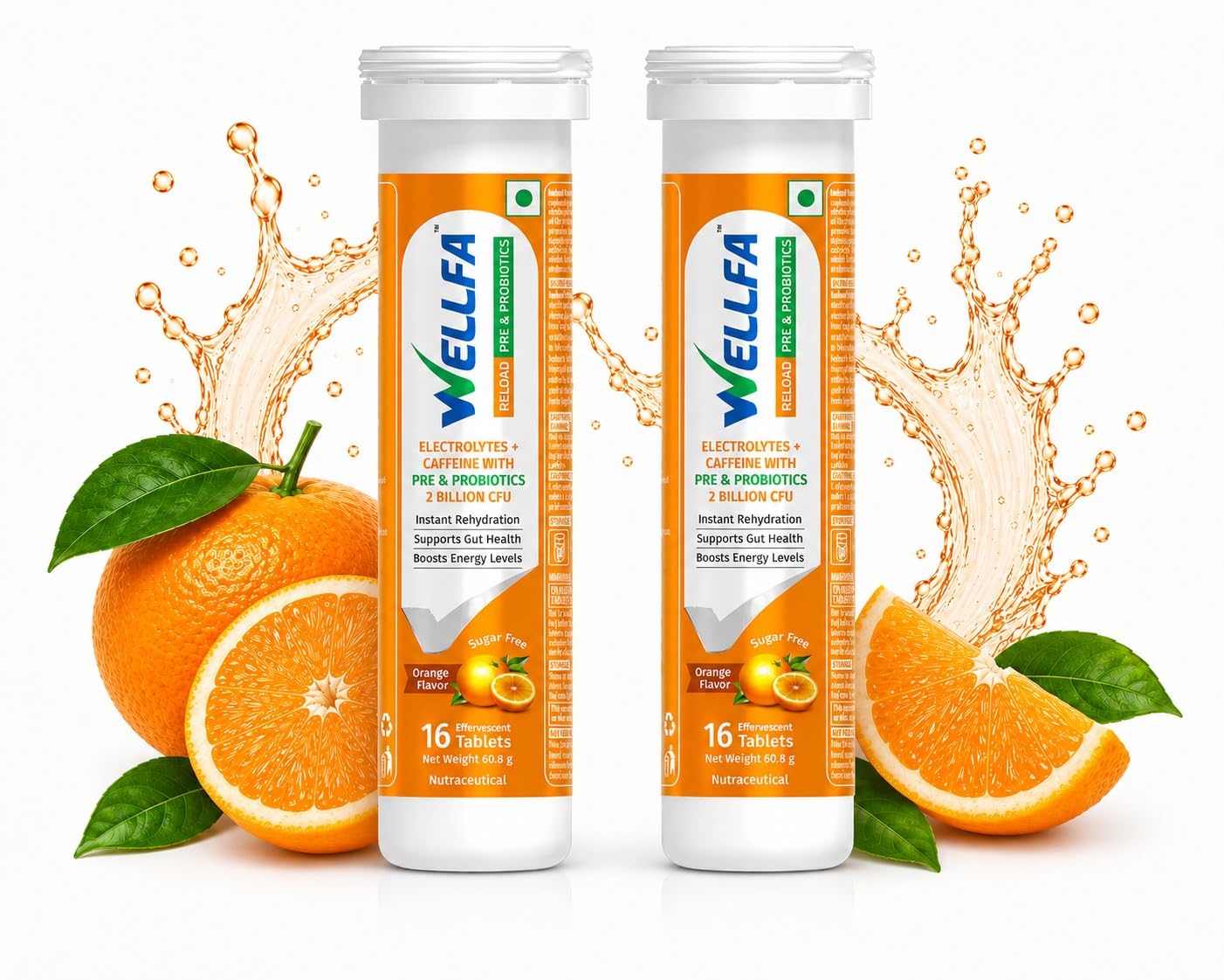 Reload Electrolyte Tablets with Caffeine & 2 Billion CFU Probiotics | Instant Hydration, Energy & Stamina | Sugar-Free Rehydration for Gut Health | Orange Flavour Tablets (Pack of 2)-image-10