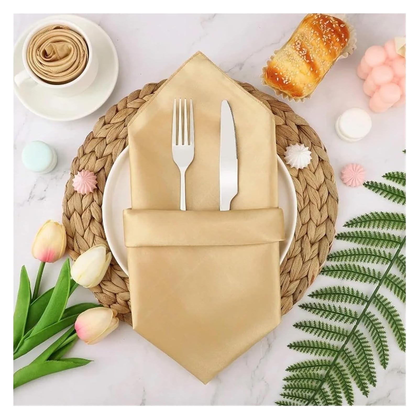 Napoles de Tela de algodón, Servilletas de Mesa 50 Piezas 30x30 cm satén Cuadrado Multicolor Lavable decoración del Banquete Boda(50pcs-White)
