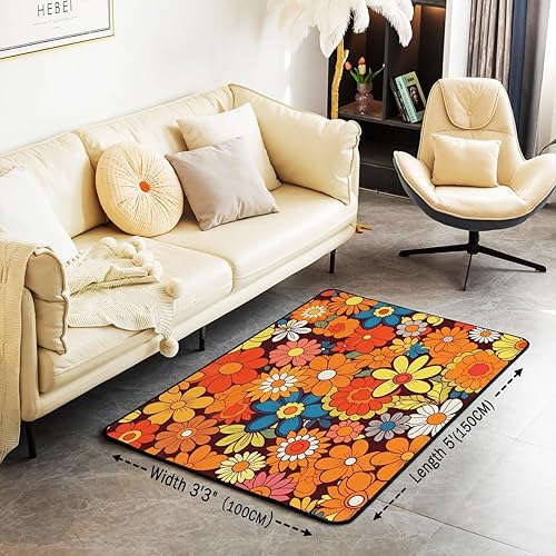 Miniatura 2 de Groovy - Alfombra de área de flores, retro, floral, bohemia, para sala de estar, dormitorio, hogar, decoración del hogar, flores hippie de los años