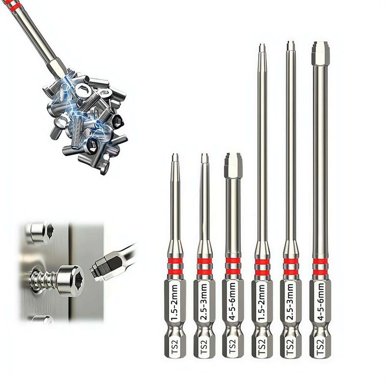 6pcs Screwdriver Bits Set with Magnetic Hex Shank, Pagoda-Shaped High Torque Driver Bits in Multiple Sizes for Electric Drills and Wrenches, Power Tool Accessories for DIY Home Projects and Repair