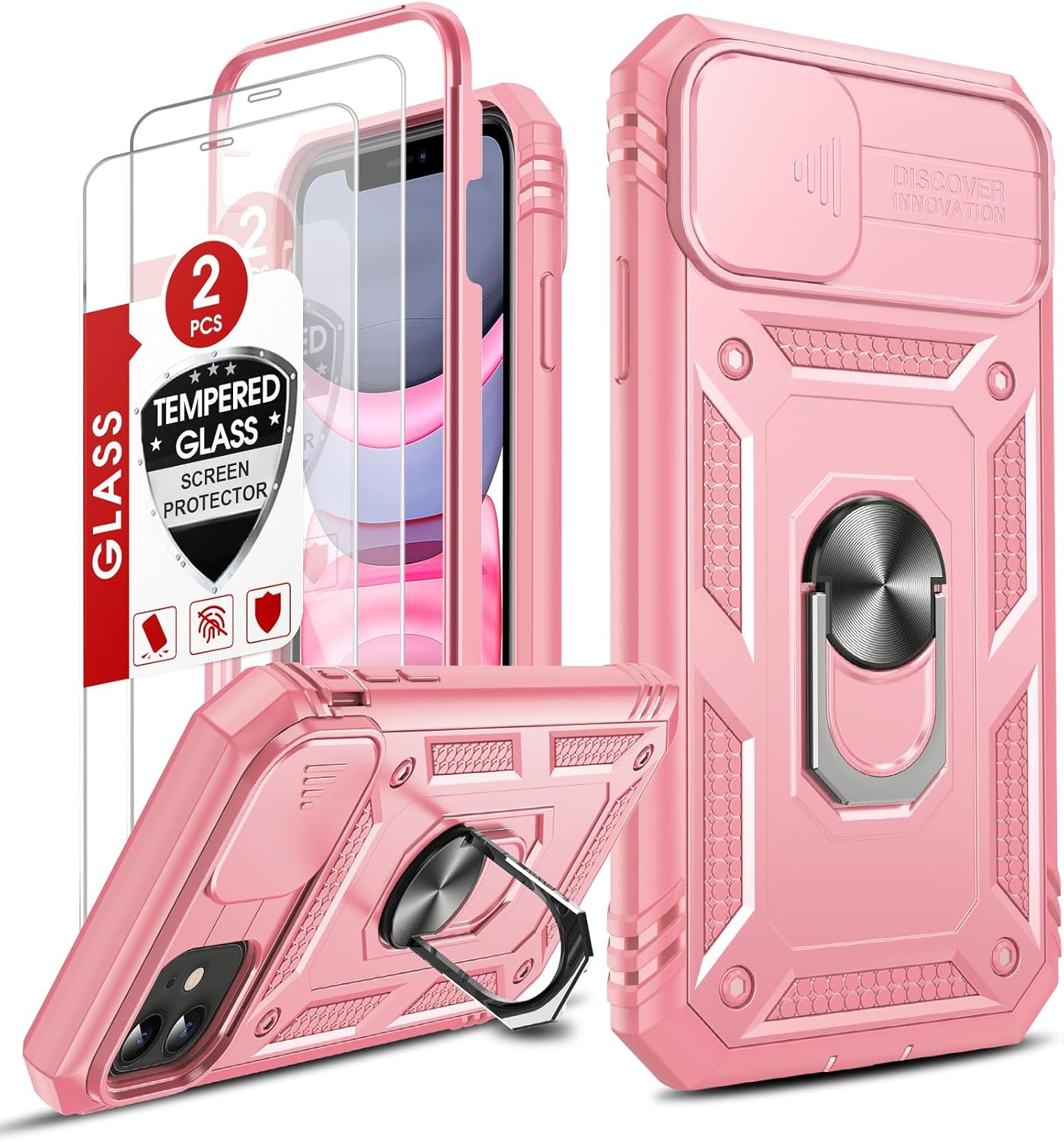 LeYi for iPhone 11 Case and 2 Tempered Glass Screen Protector with Slide Camera Cover,Ring Holder Stand Full Body Protective Heavy Duty Shockproof Hard Armour Phone Cover, Pink LeYi for iPhone 11 Case and 2 Tempered Glass Screen Protector with Slide Camera Cover,Ring Holder Stand Full Body Protective Heavy Duty Shockproof Hard Armour Phone Cover, Pink