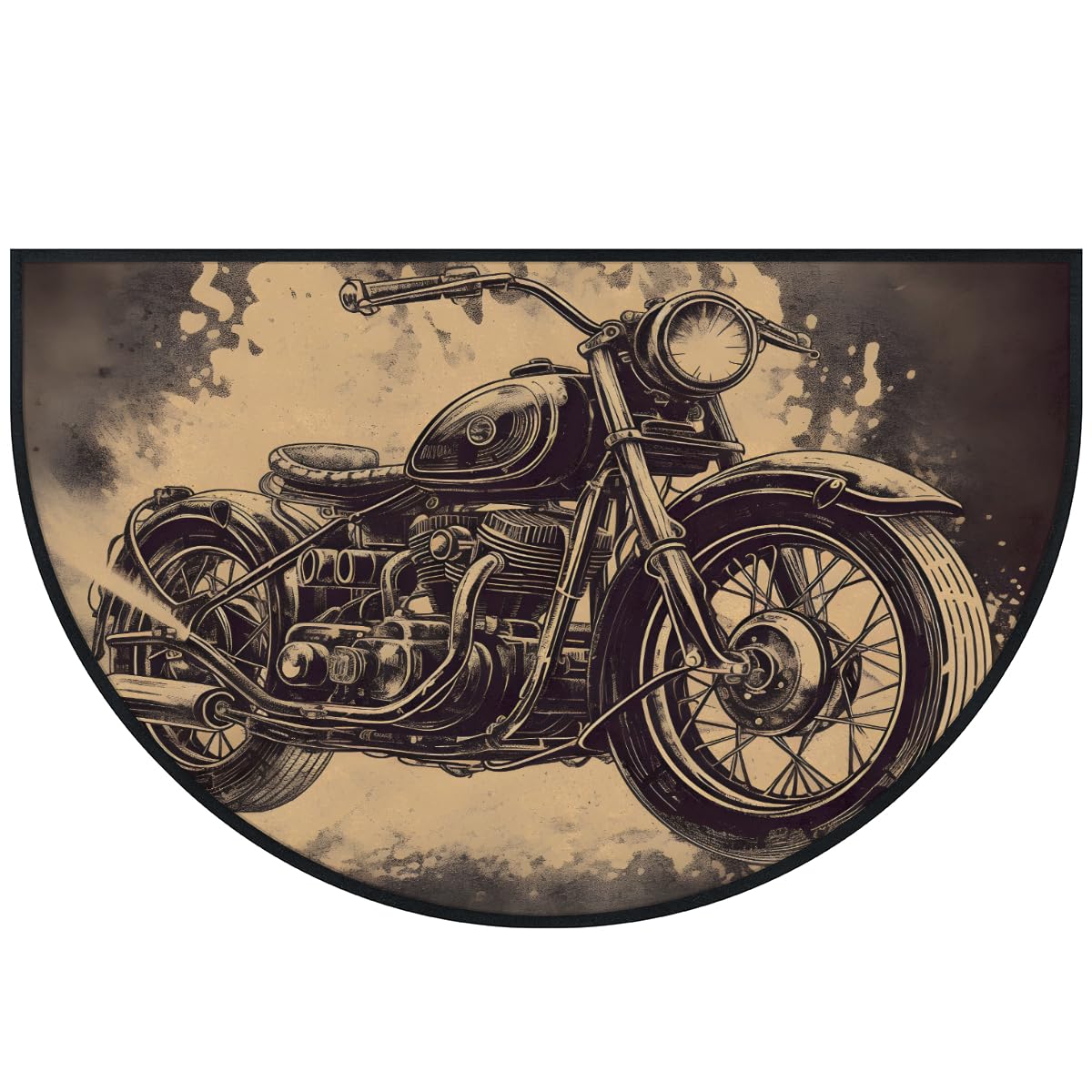 Mexpekil Paillasson de moto rétro en demi-lune pour intérieur et extérieur - Lavable - Absorbant la saleté - 100 x 160 cm