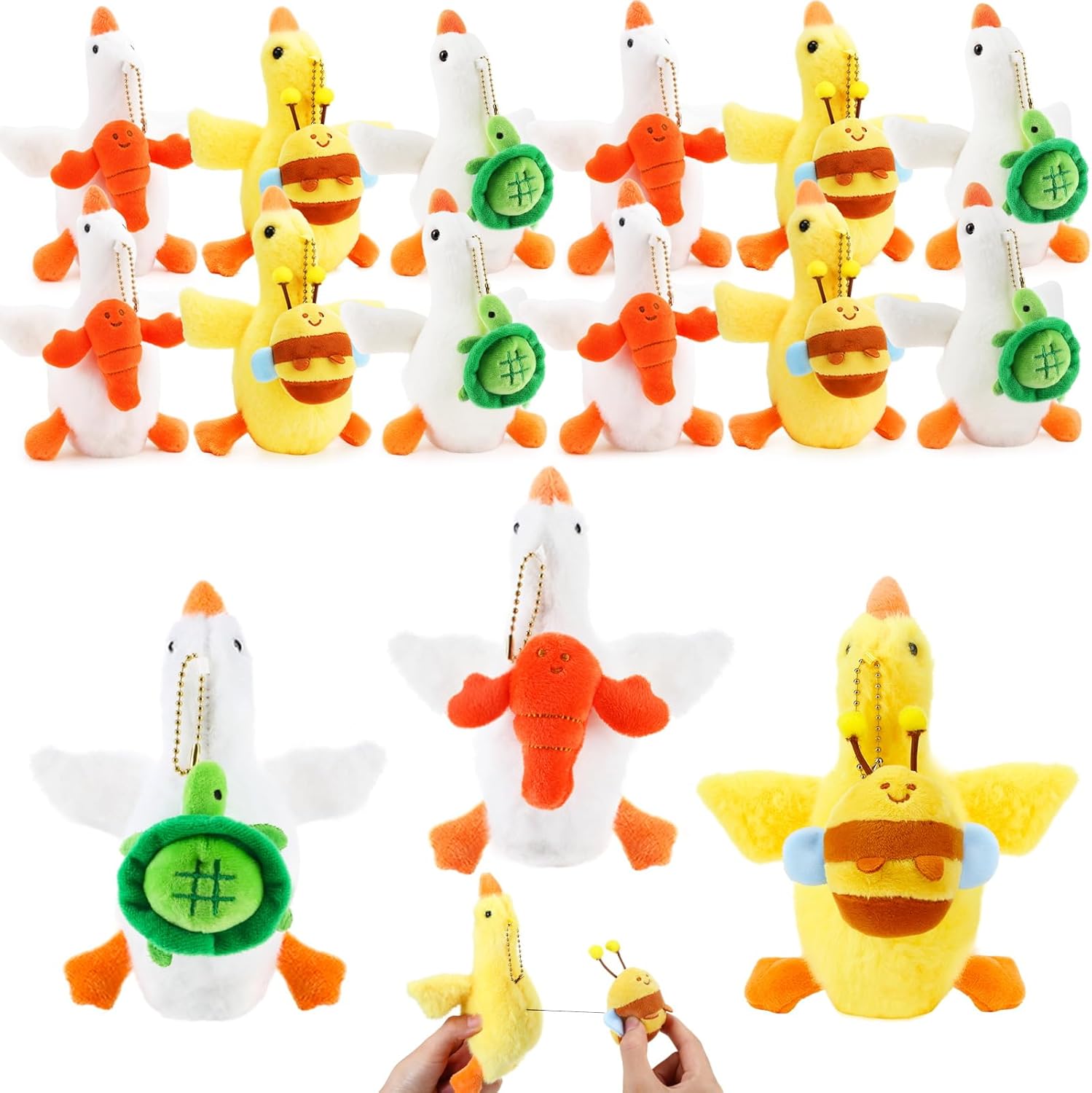 Blueweenly 12 Pcs Small Goose Stuffed Animal Bulk 8 Inch White Goose Plush Toy Doll Soft Turtle Lobster Bee Stuffed Animal Gift for Kids Student Back to School Classroom Supplies