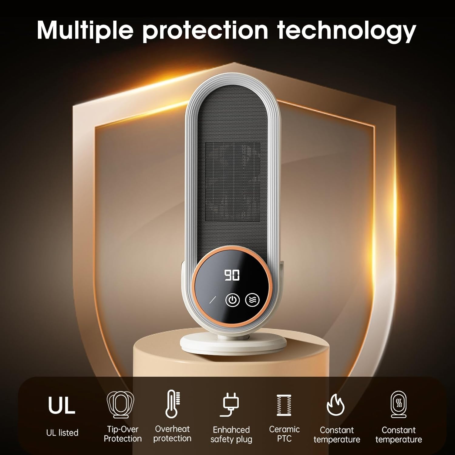 Space Heater Indoor - Energy Efficient Portable Heater with Adjustable Thermostat,1200W PTC Rapid Heating Ceramic Technology with Remote,Intelligent Timing (White, E68 Touch Control)