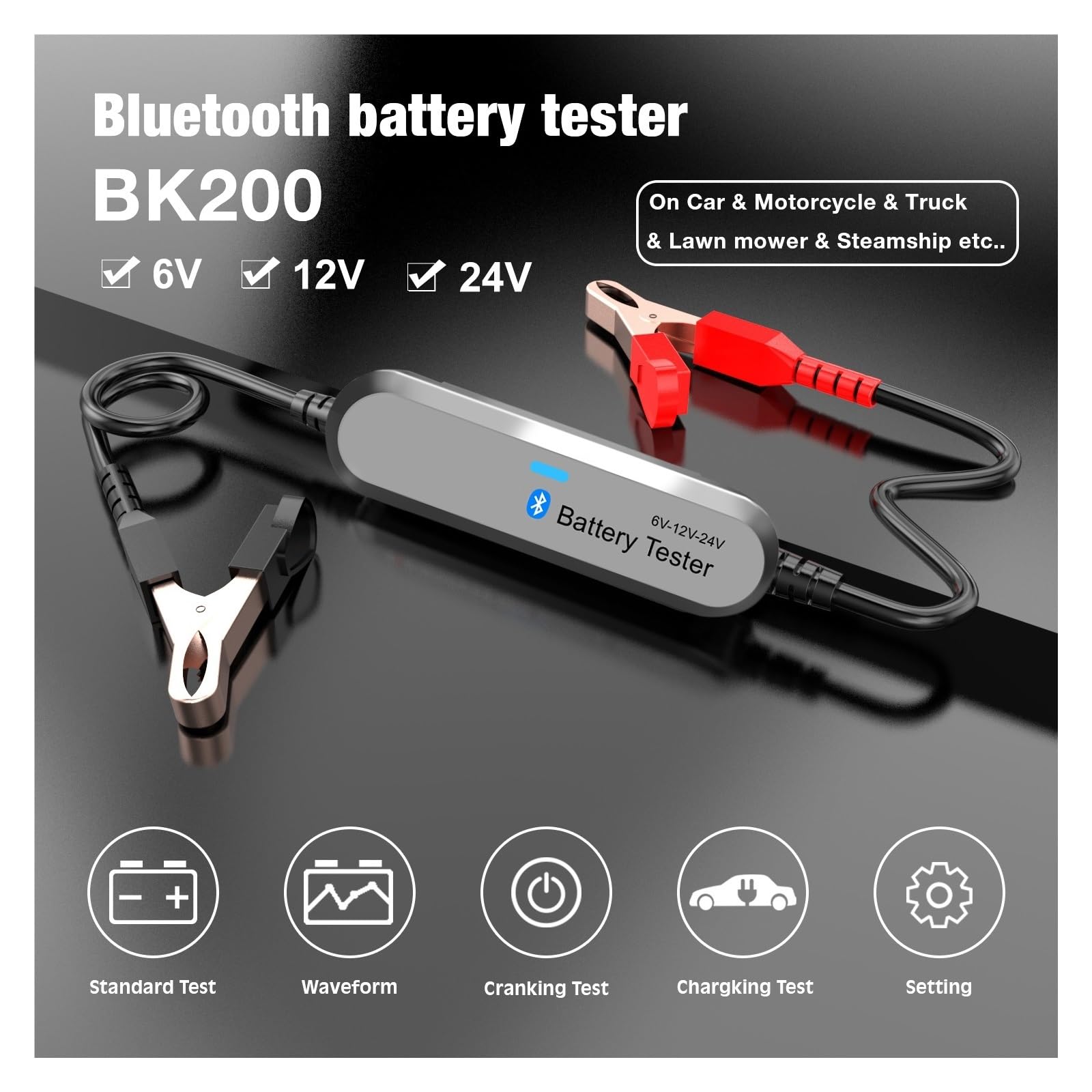 Probador De Batería Camión Motocicleta Coche Bluetooth 5,0 6V 12V 24V Analizador 2000 CCA Herramienta Prueba Arranque Carga Detección Rápida Precisa(Type 1)