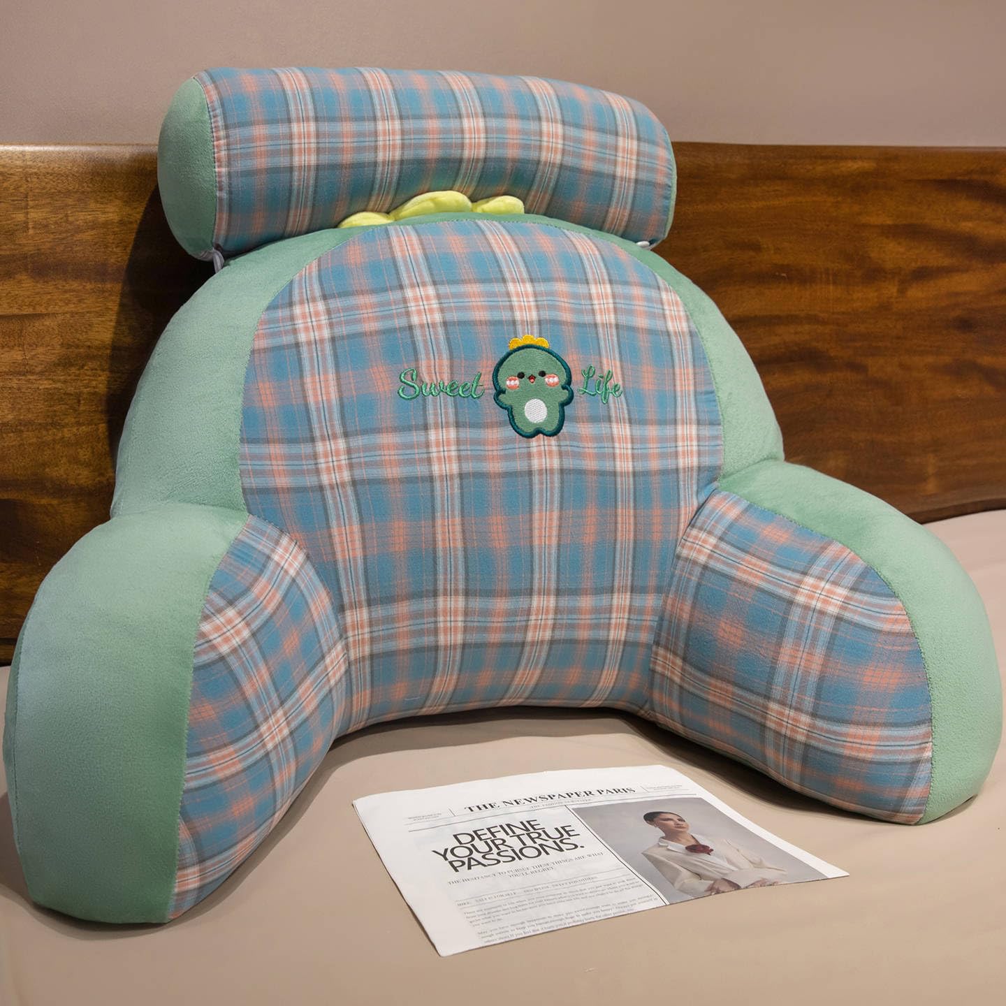 AoTengMY Reading Bed Rest Pillow with Machine Washable Cover - Cute Animal Backrest Cushion with Arms Detachable Neck Roll Lumbar Support Pillow for Sitting in Bed Couch (#2,XL)