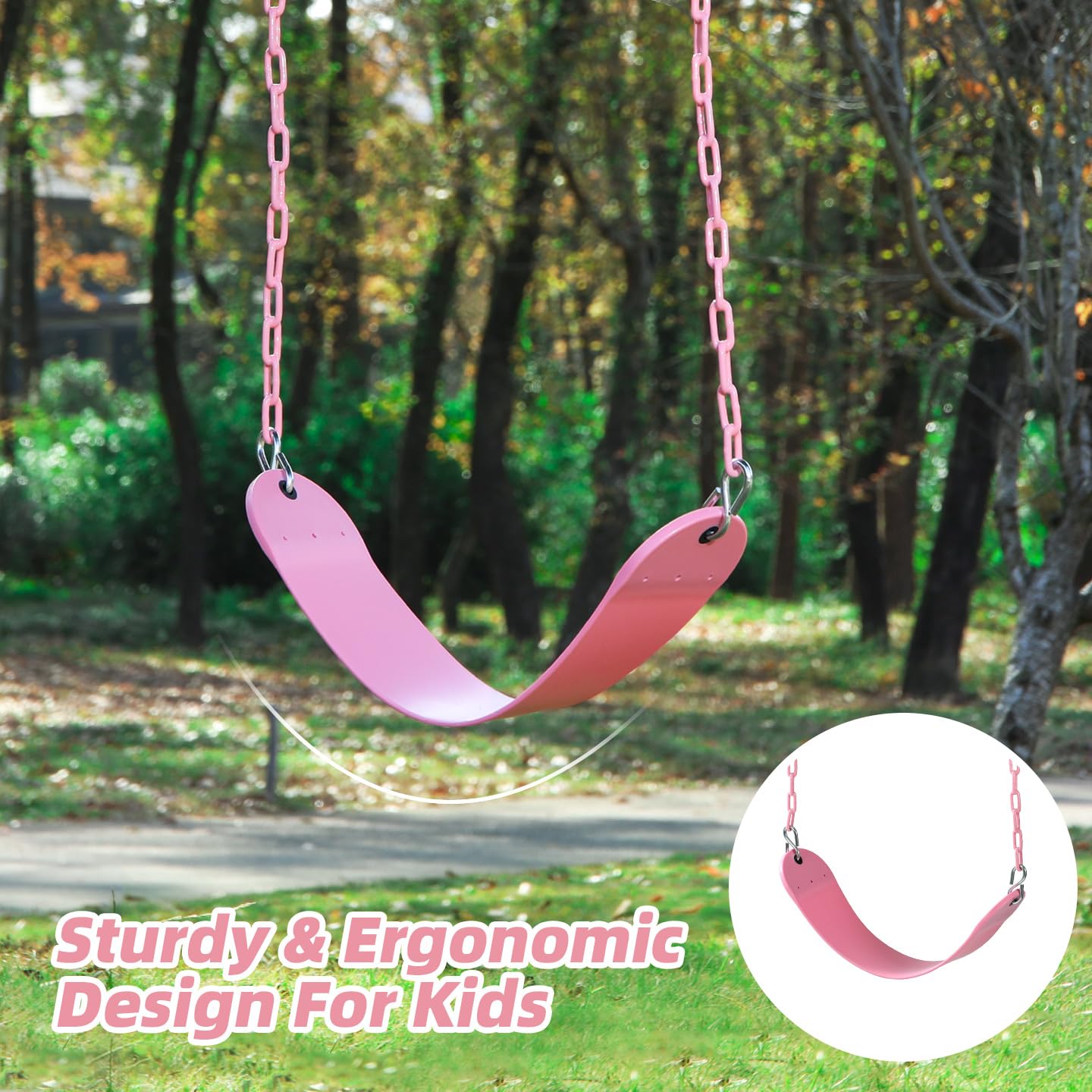 Pink Swing Seat - Heavy Duty Chain Plastic Coated - Playground Swing Set Accessories Replacement Gift Box Set Birthday Gift