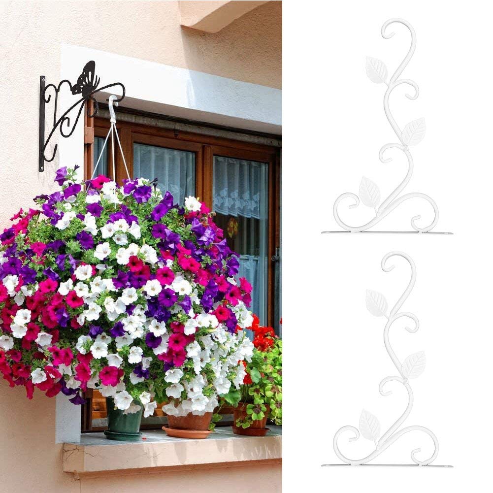 2er Set Wandhaken Aus Eisen - Weiße Aufhänger Für Blumenampeln & Deko Innen & Außen