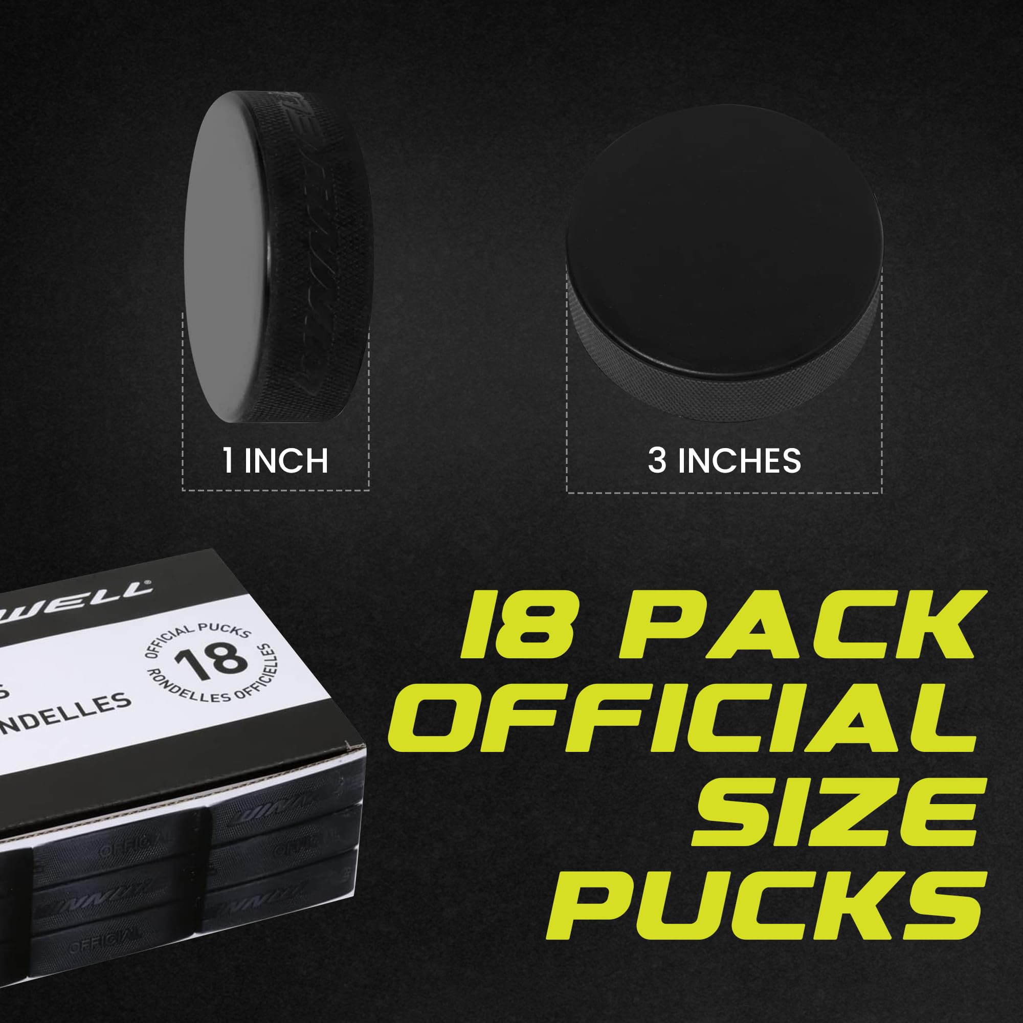 Winnwell Lot de 18 palets de Hockey sur Glace Noirs – Boîte de palets à Glace Standard de 170,1 g, Taille Officielle, Parfaits pour la Manipulation des bâtons et Les Exercices d'entraînement pour