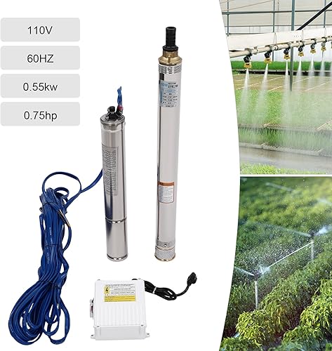 Miniatura 3 de Bomba sumergible de 2.5 pulgadas, bomba de pozo profundo de 0.75 HP0.55 KW 110 V, elevación máxima de 196 pies11.9 GPM con caja de control y cable
