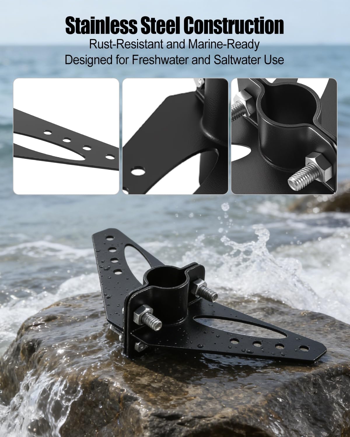 Steering Triangle Kit Compatible with Newport NK-180S Brushless Kayak Trolling Motors, Stainless Steel Steering Holder with with Handles and Kayak Pad Eye, Easy Installation (Steering Triangle Kit)