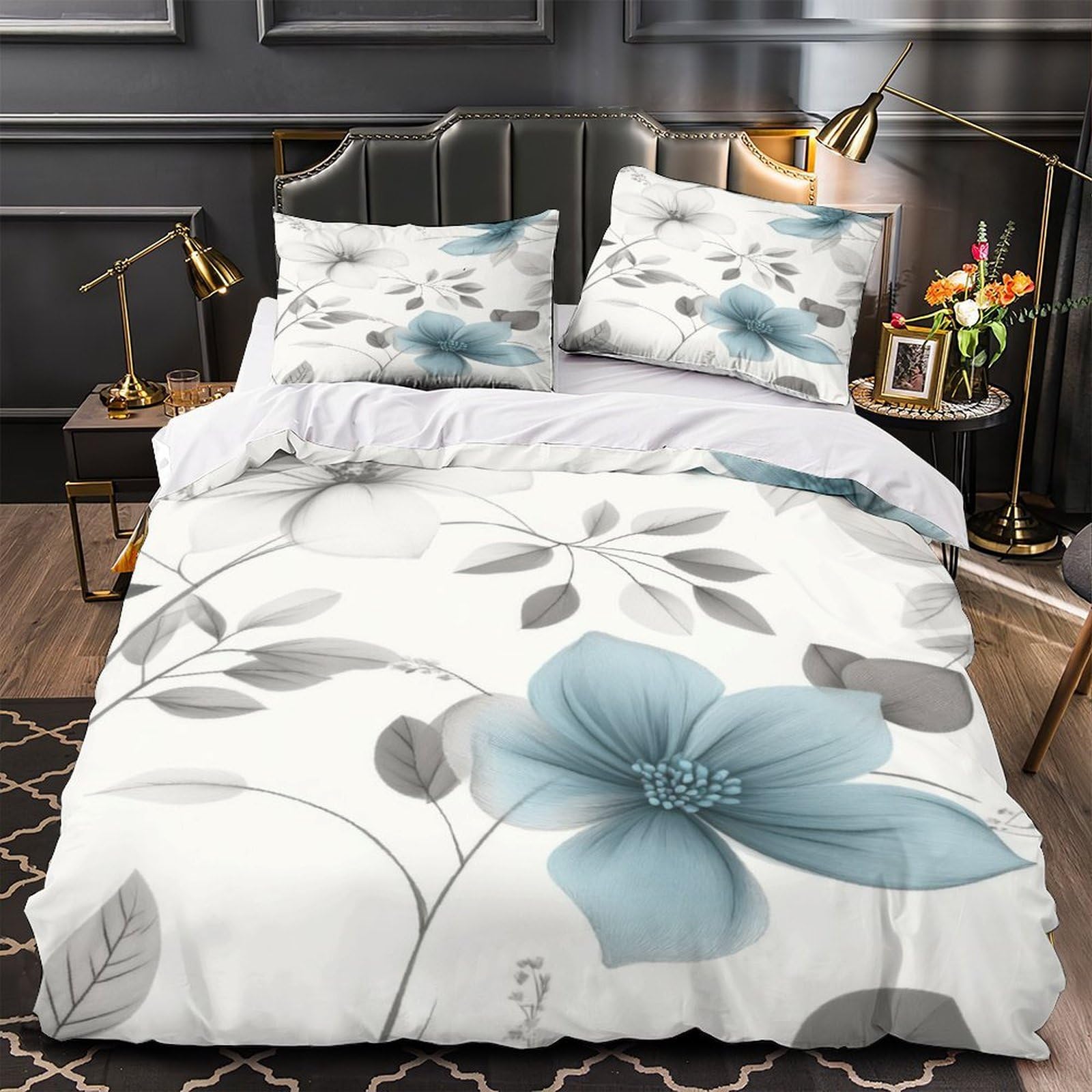 Parure de lit à fleurs imprimé 3D en microfibre 135x200 pour chambre de fille ou garçon moderne