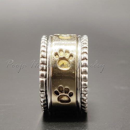 Miniatura 3 de Paw Print Spinner Ring, Solid 925 Sterling Silver Ring, Brass Footprint Ring, Meditation Ring, Handmade Ring and Paw Symbol Spinner Ring for Women,