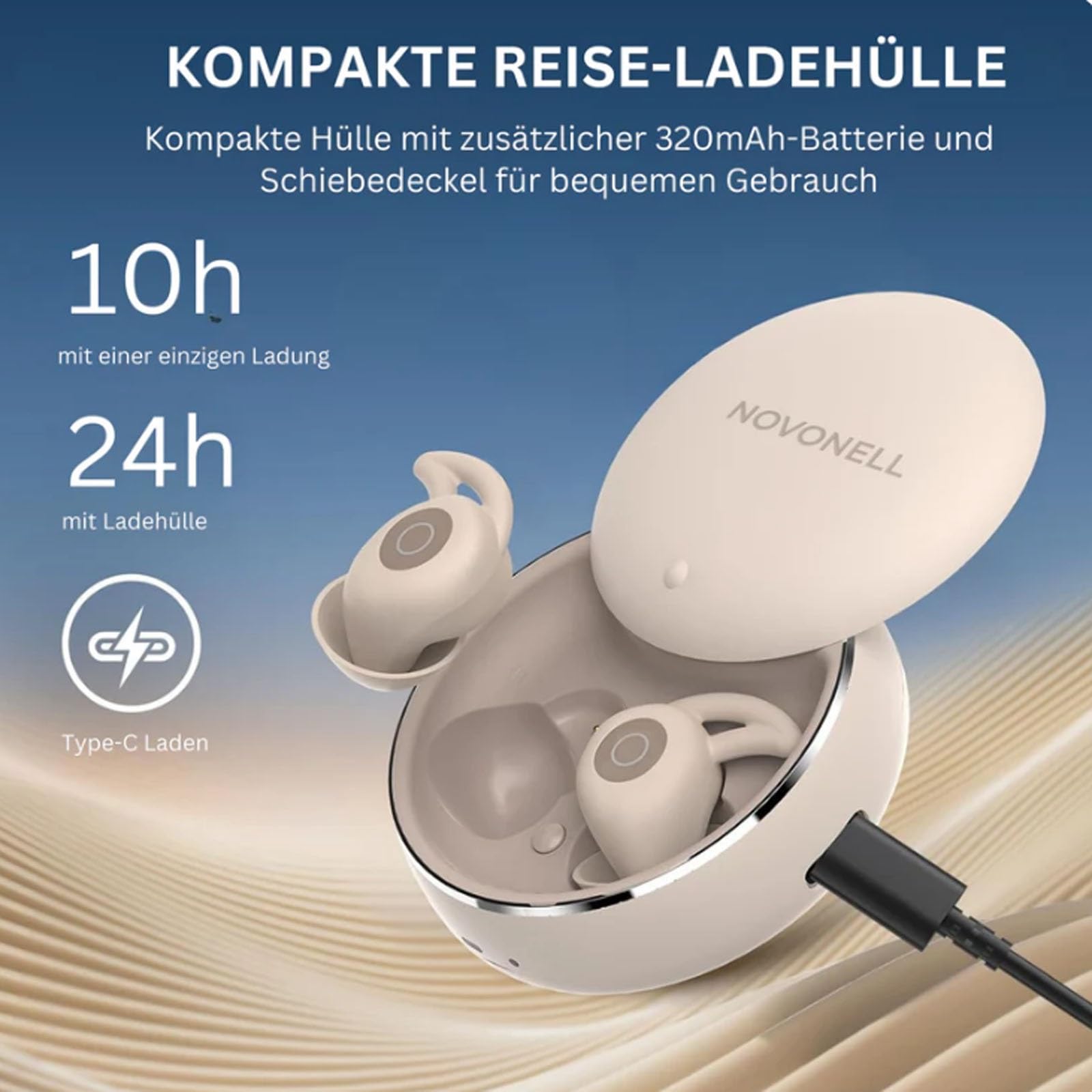 Novonell Snooze Pods Pro, Novonell Sleep Pods – ANC Sleep Earbuds gegen Schnarchen, Bluetooth Schlafkopfhörer für Seitenschläfer, Noise Cancelling Sleepbuds, 24h Akku, Ultraleicht & Flach