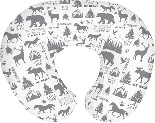 Fundas de almohada de lactancia de animales del bosque gris para niños, ciervos, osos, caballos, zorros, montañas, fundas de lactancia para
