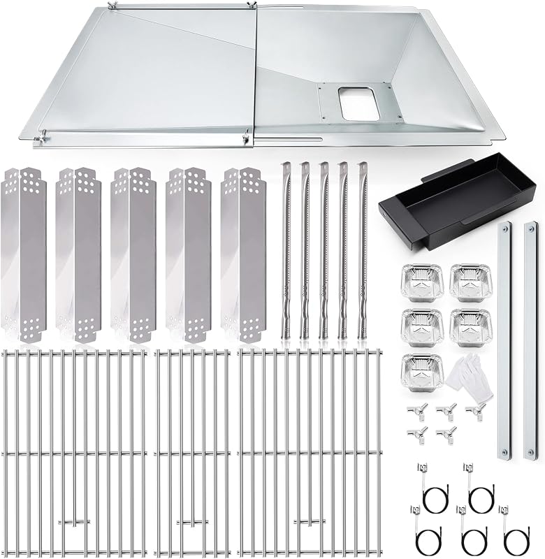 Hiorucet Grill Grease Tray Replacement Parts for Nexgrill 5 Burner 720-0882A, Gas Grill Drip Pan, Cooking Grid Grates, Heat Plates, Burner Tube and Igniter for Nexgrill Evolution Infrared Plus Parts.
