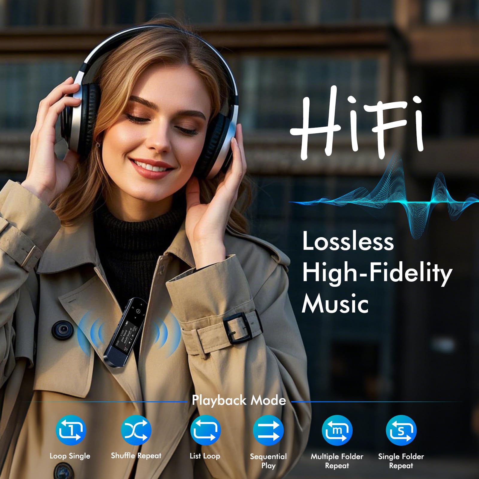 64GB Tragbarer USB MP3 Player mit Bluetooth 5.3, Clip für Sport & Laufen, FM Radio, Voice Recorder, Handy-Dateiübertragung & digitaler Audio-Shuffle