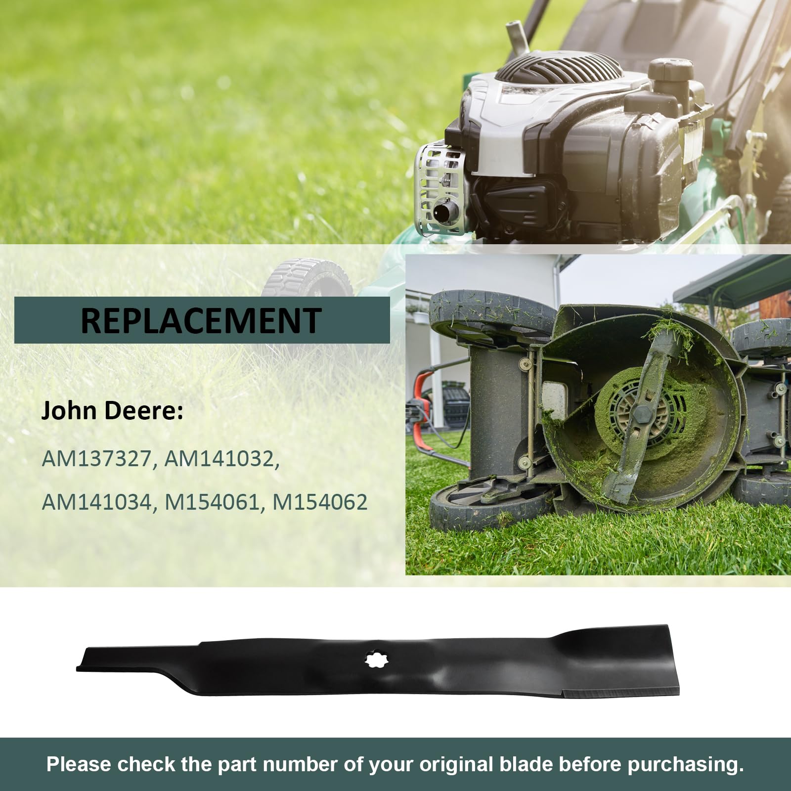 Cuchillas de repuesto para cortacésped de 42 pulgadas para AM137327 AM141034 AM141032 M154061 M154062 – Compatible con John Deere D105 D110 D125 D130 LT160 LA135 Z. 225 Césped Tractor - Paquete de 2