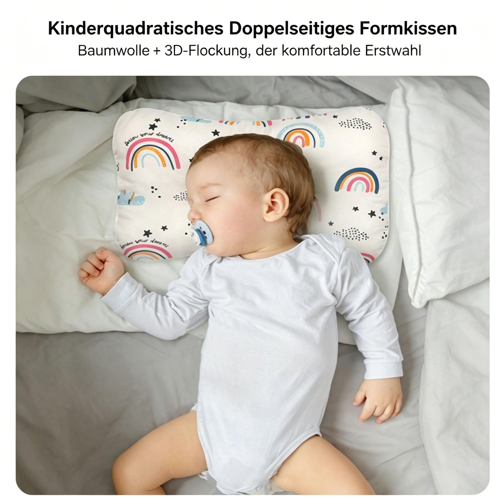 Babykissen Gegen Plattkopf, Kopfform korrekturkissen, Weiches Kopf- und Nackenstützkissen, Ergonomisches Kinder Kopfkissen Schlafkissen, Nackenstütze für Wiege, Bett, Kinderwagen (28*20CM,L)