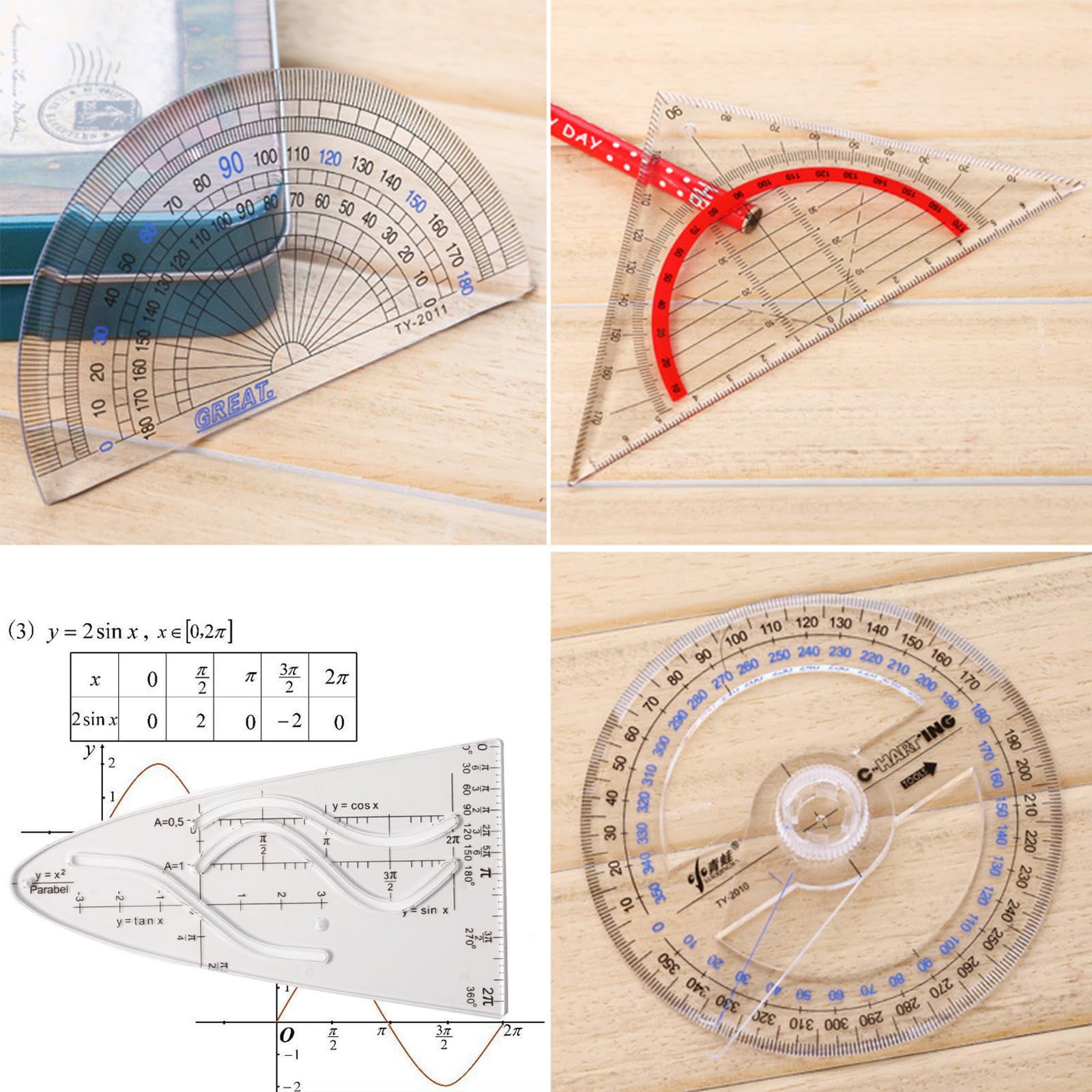 Produktbild von Geometrie Dreieck, 4 Stück Geodreieck Aus Kunststoff