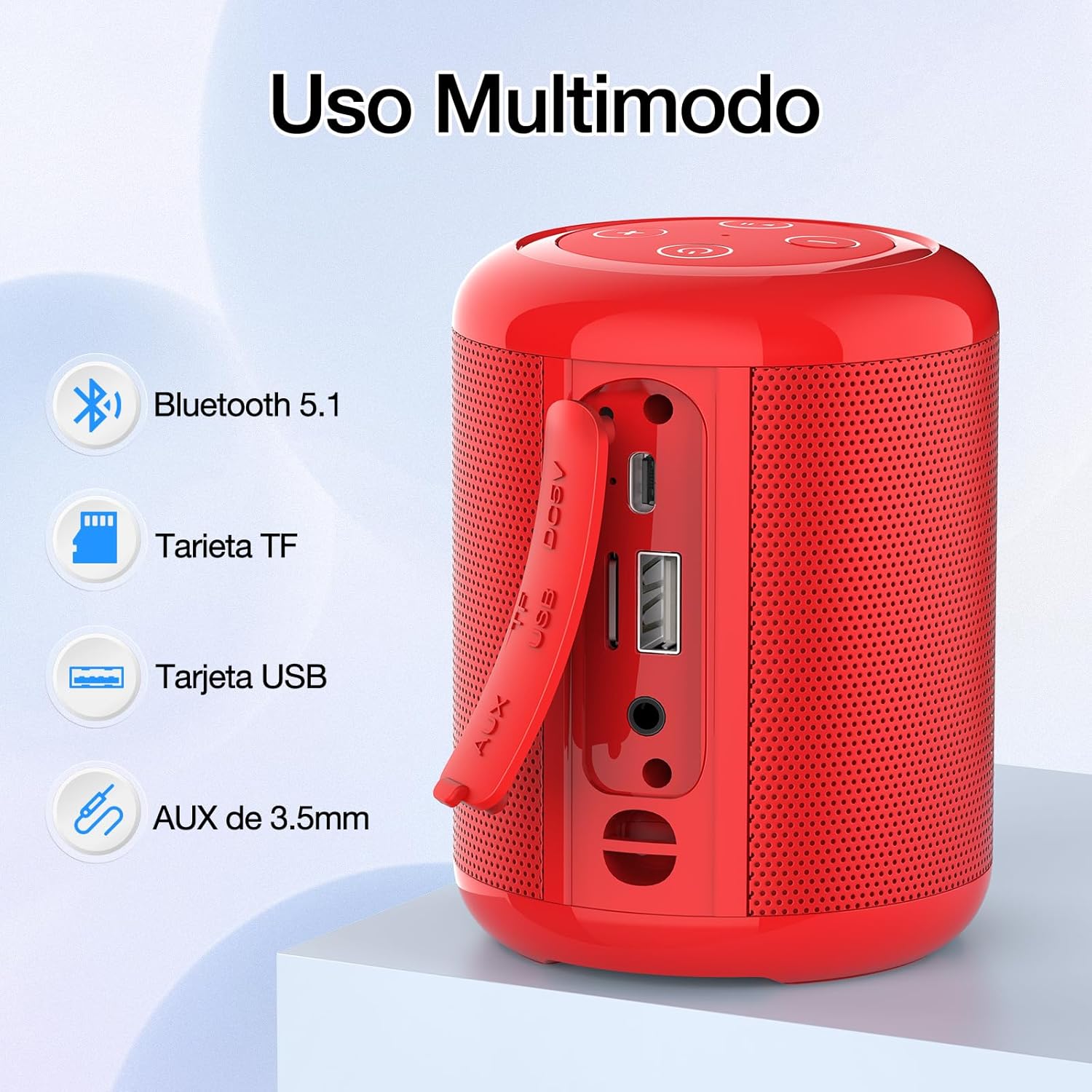1 Hora Portable Bluetooth Speaker with various ports labeled