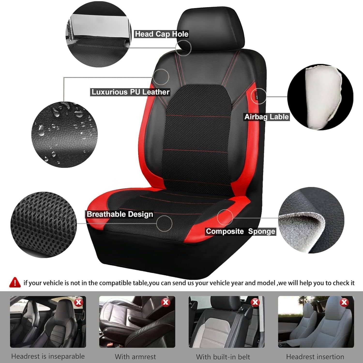 Fundas de asiento para Peugeot 2008 Gt Line Gt-Line Suv, juego universal de cinco piezas, rojo
