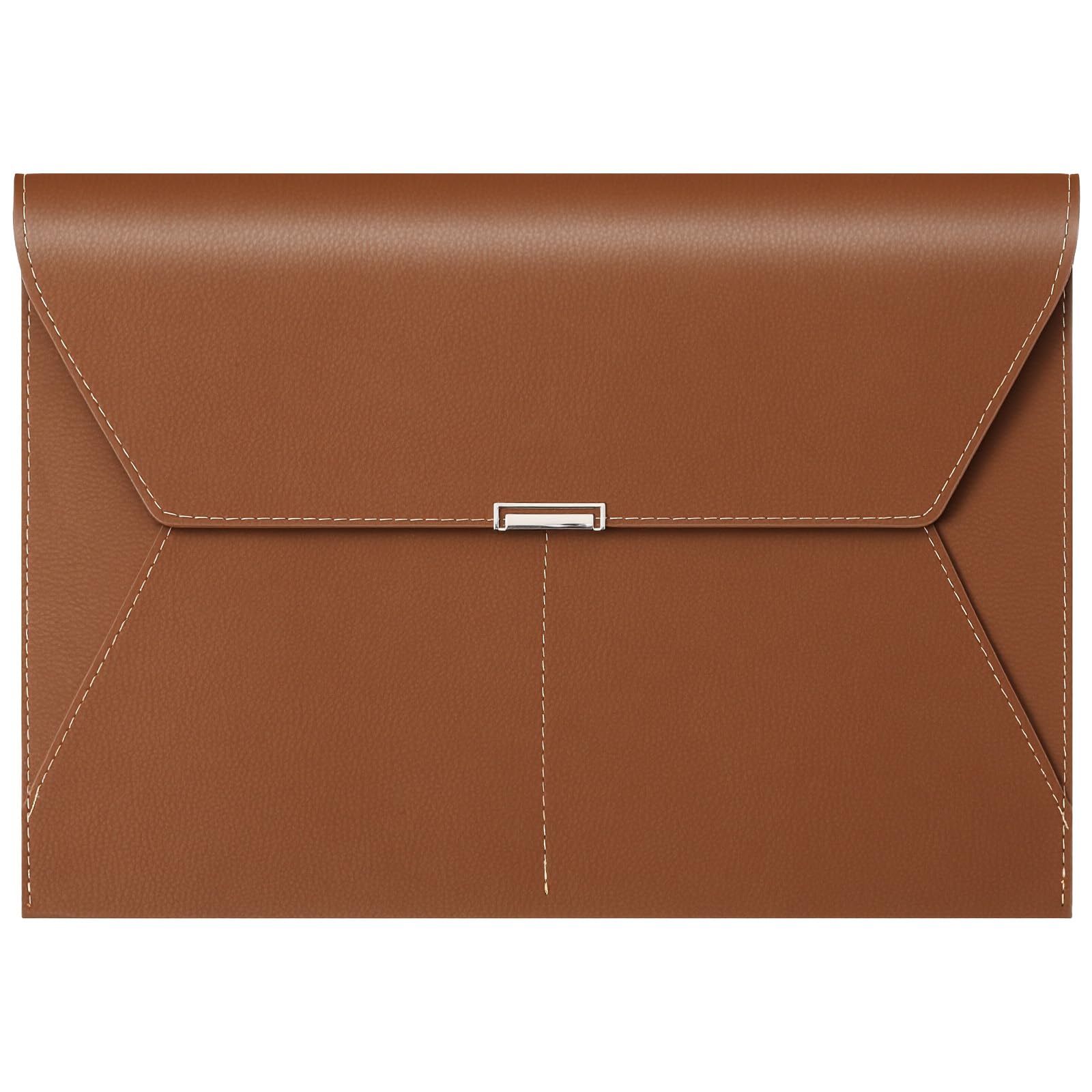 Leather A4 Travel Document Holder Waterproof Portfolio File Document Folders with 3 Pockets & Press Snap Closure, Lightweight Filing Envelopes Folder for Office, School & Home Organization(Brown)