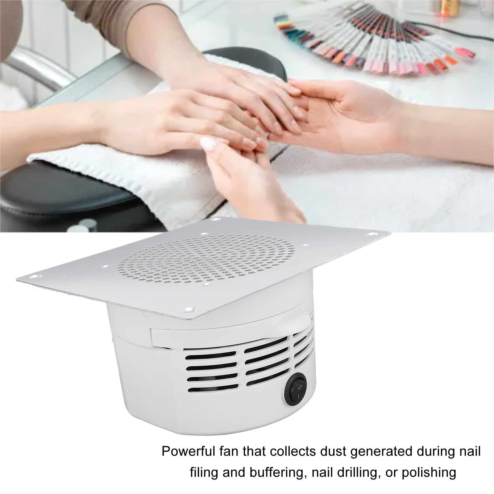 Colector de Polvo de Uñas, Aspirador de Uñas Integrado en la Mesa, Aspirador de Uñas con Superficie Metálica con Filtro Reutilizable, Potente Ventilador para Herramientas de