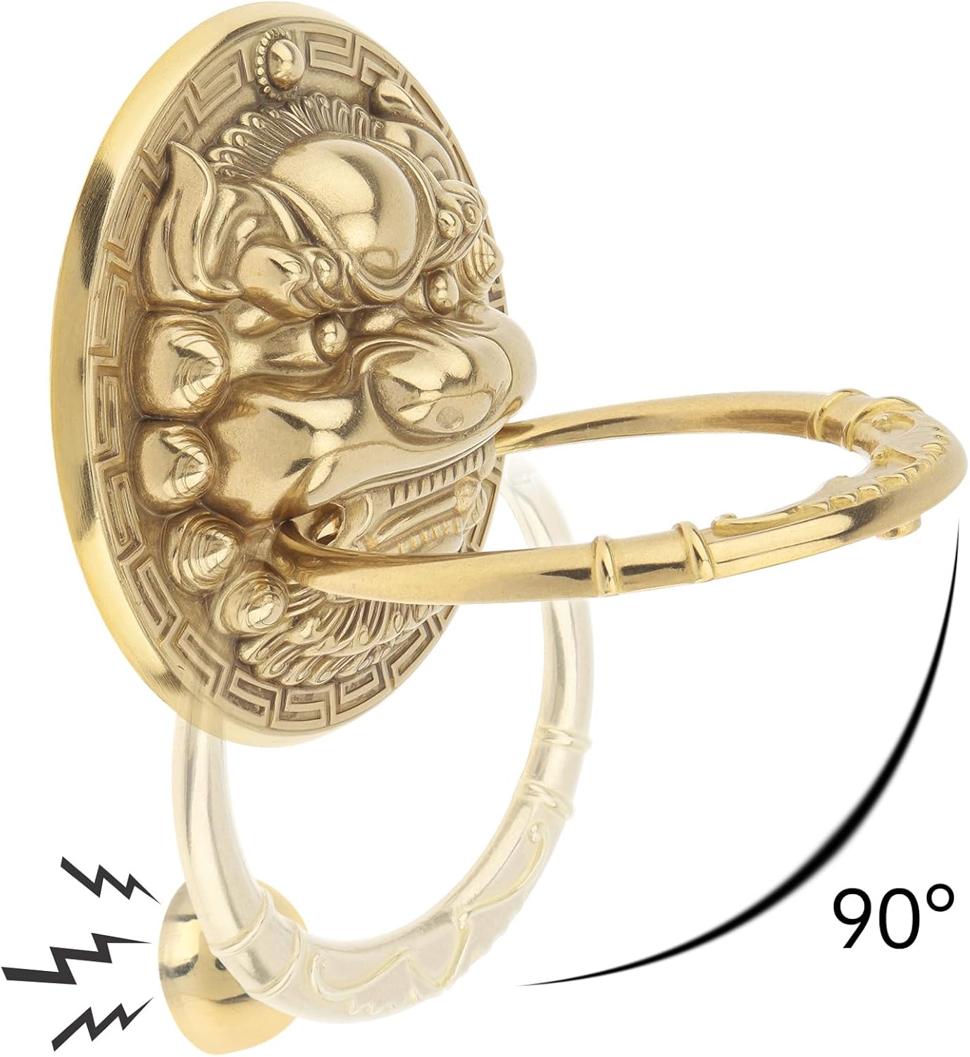 Door Knockers for Front Door,6.7 Inch Solid Brass Lion Head Shaped Vintage Door Knocker with Strike Plate,Heavy Duty Decorative Gate Pull Handle with Mounting Hardware (Gold)