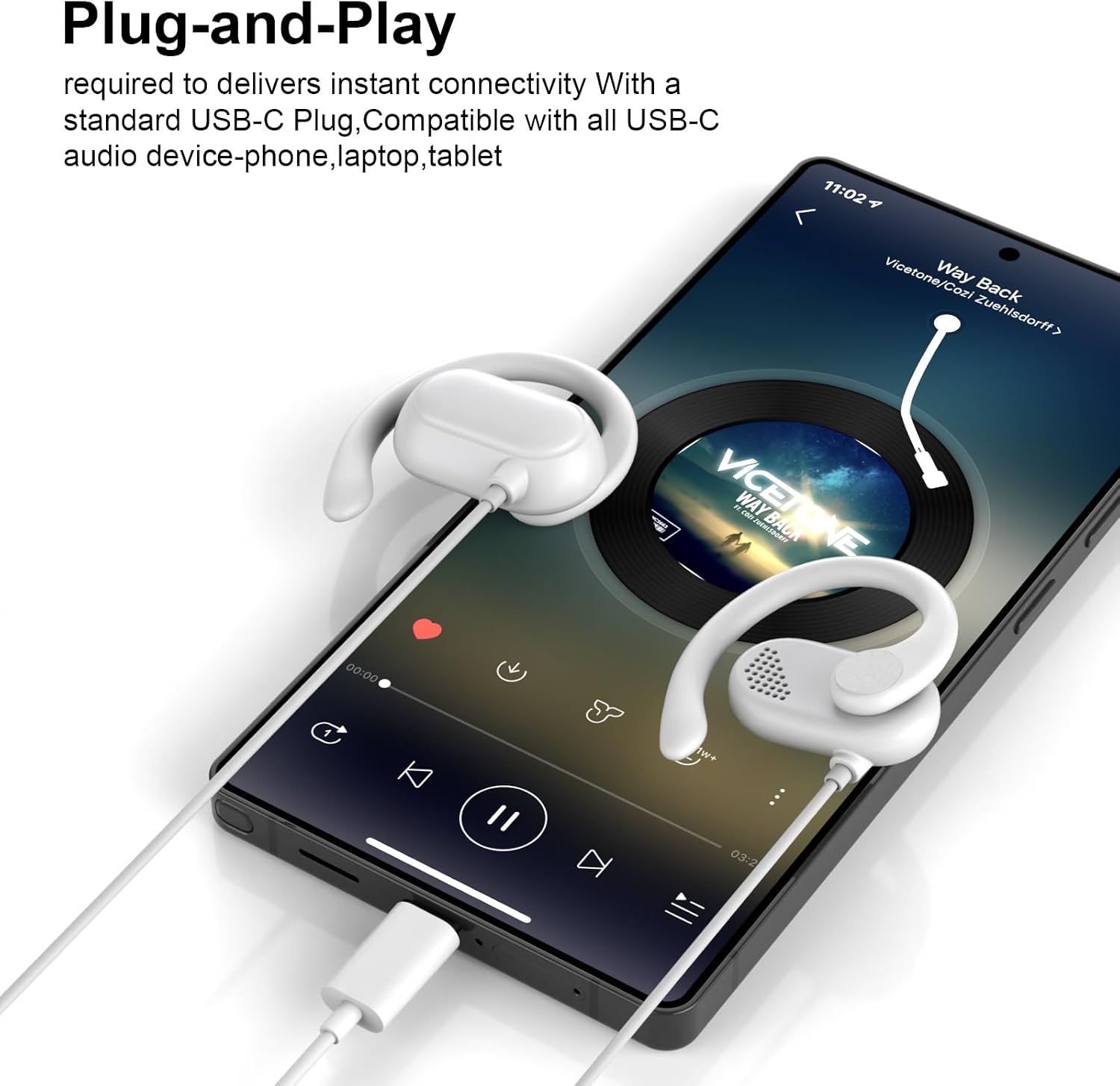 Open Ear USB C Headphones Wired Earbuds for iPhone 17 16 Pro Max 15 16e/iPad A16 11 10th,Type C Plug Over Ear Hooks Headphones with Mic for Samsung S26 Ultra S25 S24 S23 Sports Running Corded Headset