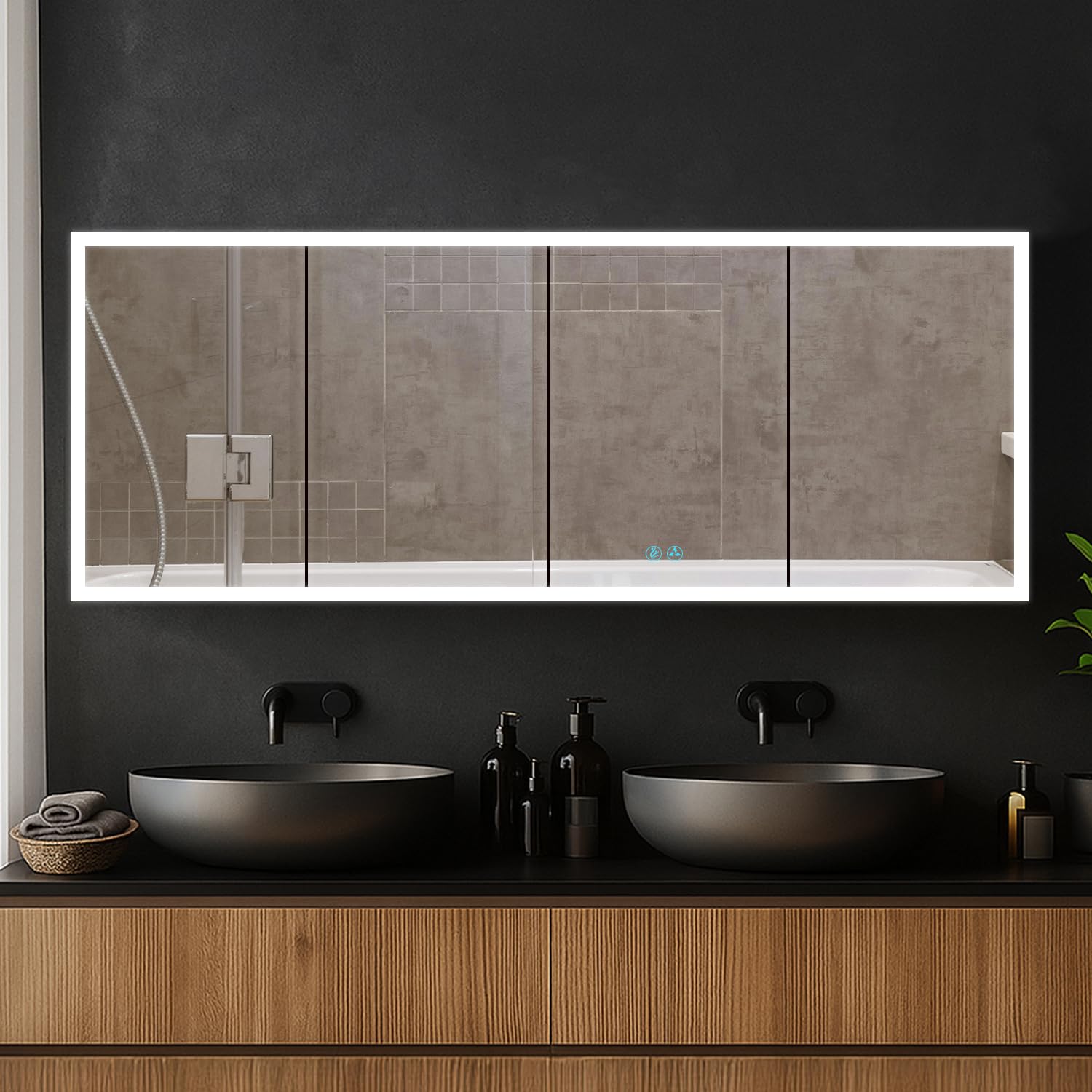 Blossom LED Mirror Medicine Cabinet with Lights, 72x32 Inch, Wall Mounted LED Lighted Bathroom Medicine Cabinet, Recessed or Surface with Defogger,