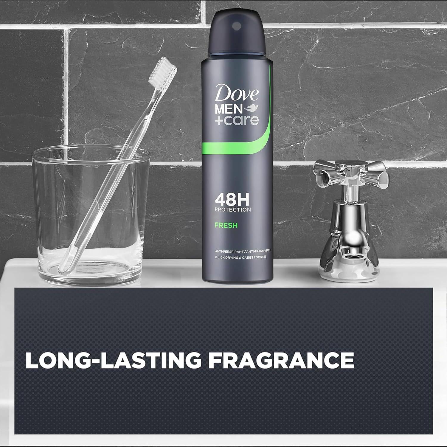 Dove Men+Care Fresh Deodorante Spray Anti-Traspirante 48H, Anti-Macchie, con Vitamina E e 1/4 di Crema Idratante, 150 ml (12)