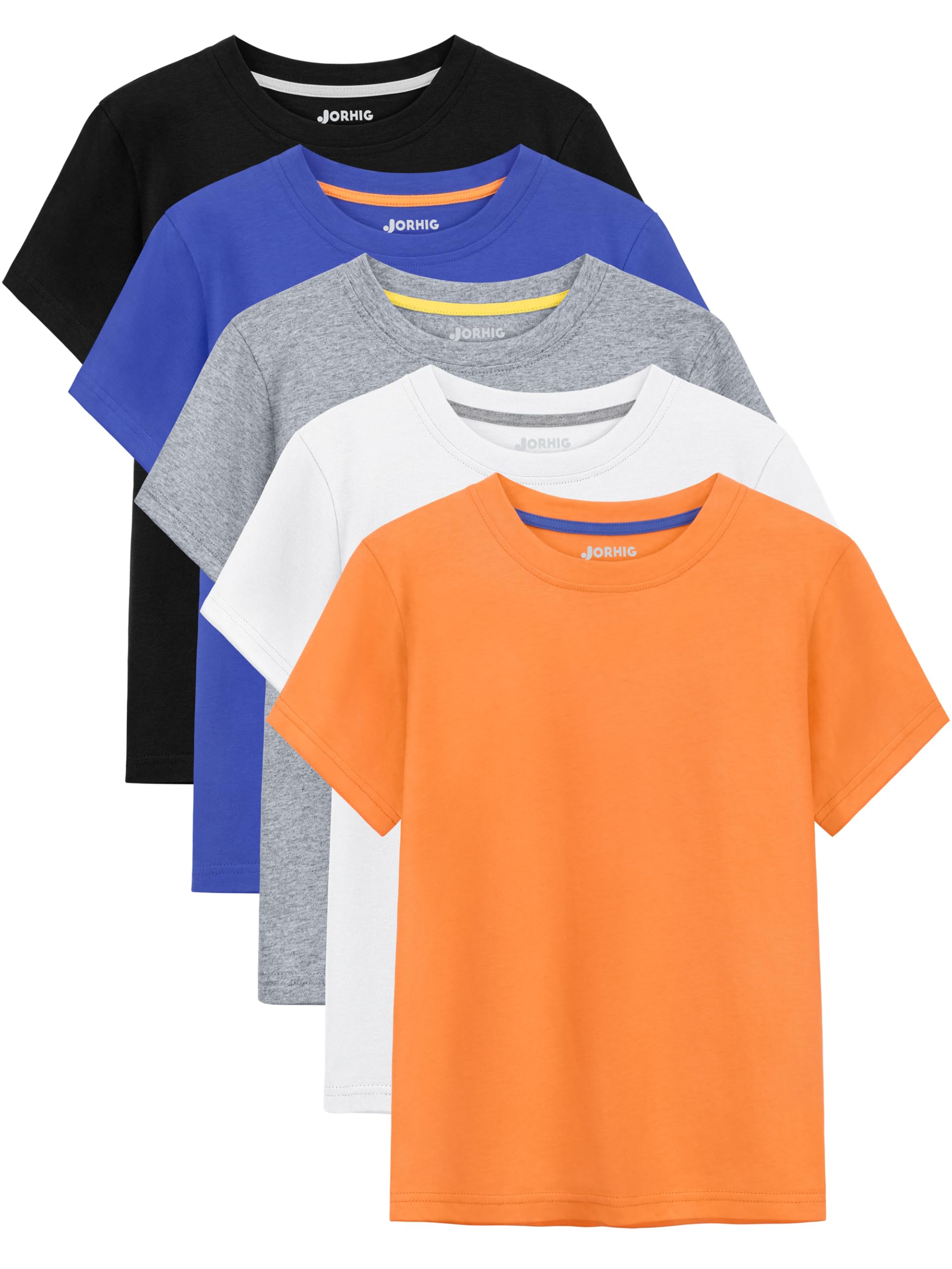 JORHIG 5 Pack Boys Shirts Cotton Short Sleeve T-Shirts for Boys Kids Toddler Tees Clothes Summer Tops