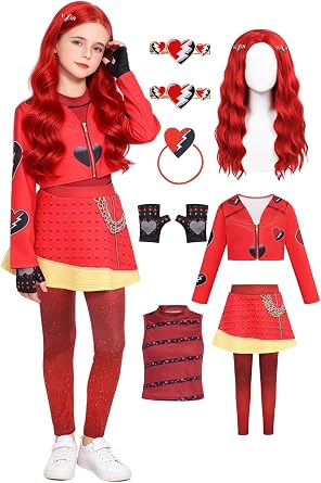 Kids Princess Red Costume Girls Halloween Cosplay Outfit with Acessories