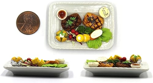 Miniatura 5 de Lovely Mixed 5 Surtidos hawaianos a la parrilla, bistec, con plato de aperitivo, casa de muñecas en miniatura, comida pequeña para coleccionables,