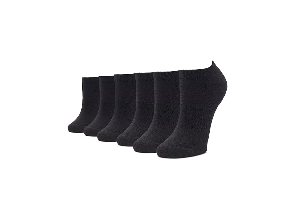 HUE Eco Sport Tab Back No Show 6-Pack (Black) Women's No Show Socks Shoes INTERNATIONAL SHIPPING