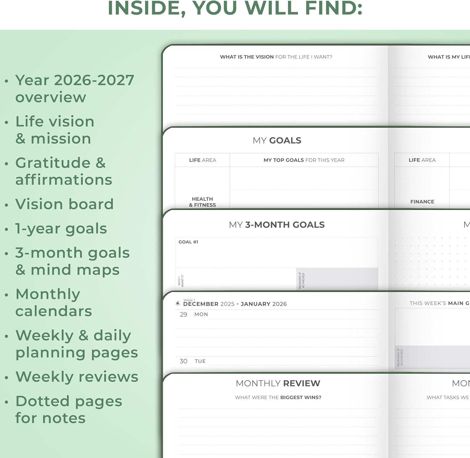 Clever Fox Dated Planner Premium 2026 – Weekly Agenda for Planning & Time Management –Notebook with Habit Tracker & To-do List (Forest Green)