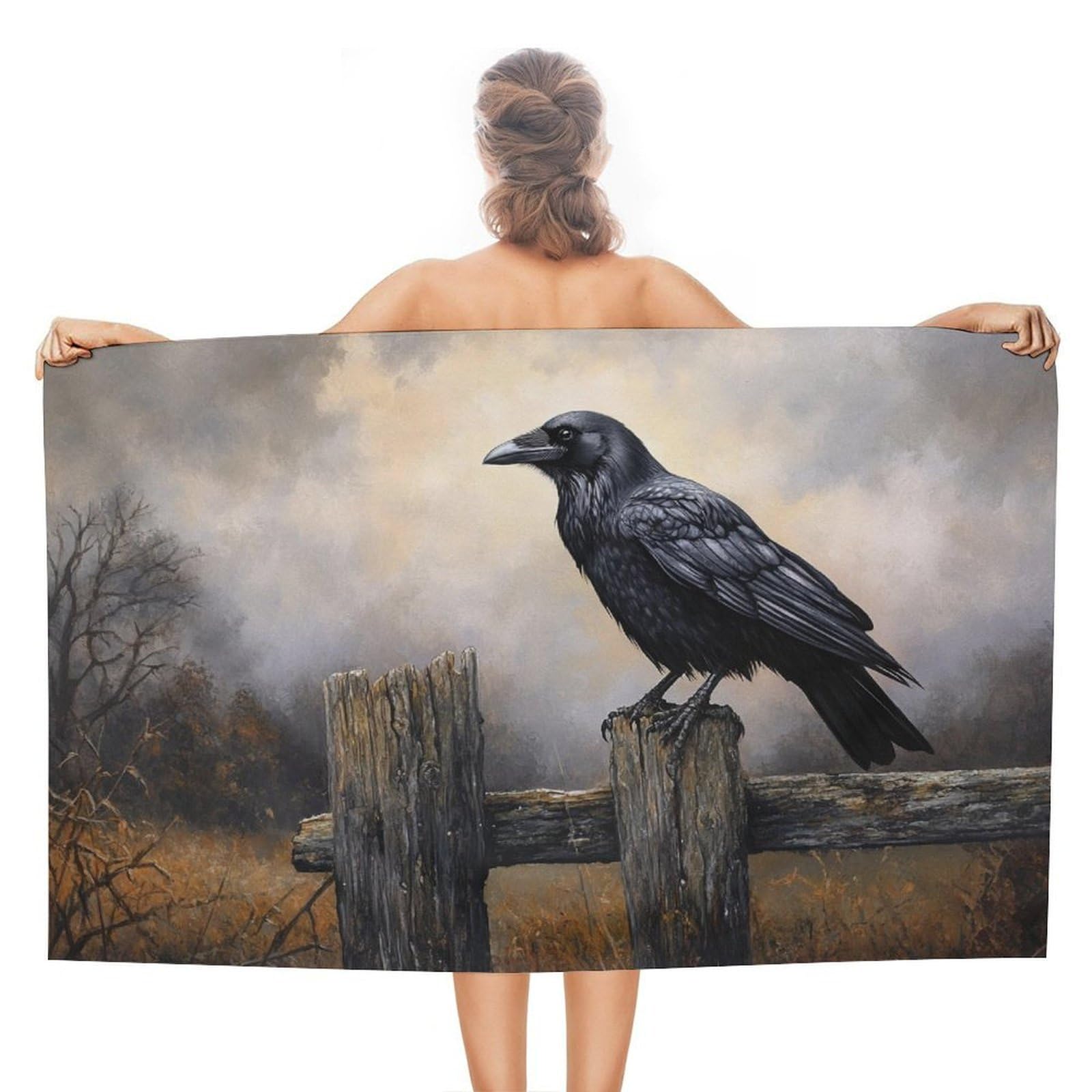 LSRCPD Crow Perched on An Ancient Weathered Fence Beach Towel Sand Free Microfiber Large Shower Towels Multipurpose Absorbent for Bathroom Pool 130x80 CM