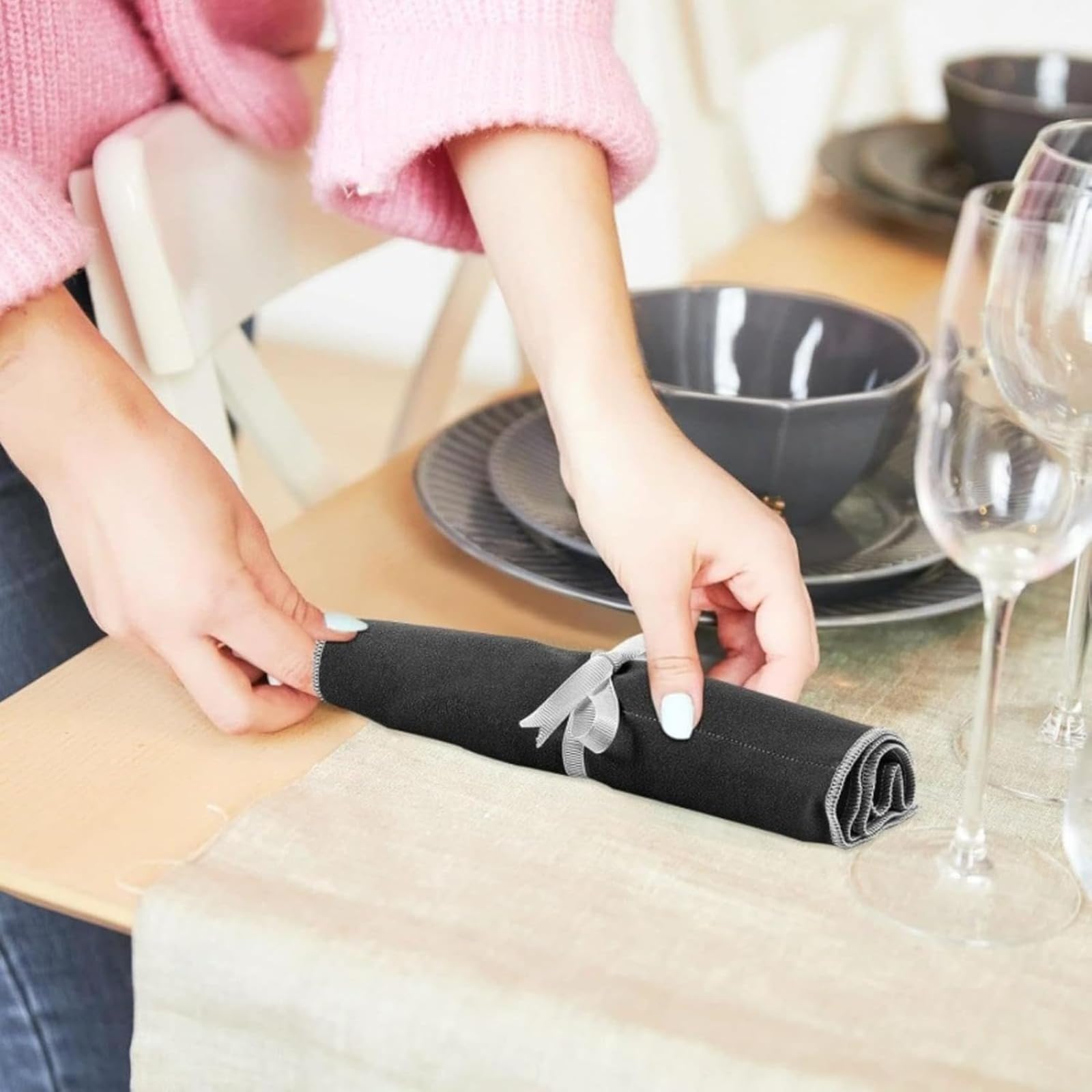 Borsa da tavola portatile con stampa giapponese riutilizzabile per bevande in paglia per bacchette e posate con coulisse borsa per posate per cucchiaio forchetta (A